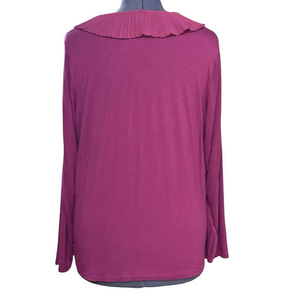 Chaps Ruffled V-Neck Top Womens 2X Plum Long Sleeve Blouse‎ Elegant Party Fairy - Picture 4 of 8